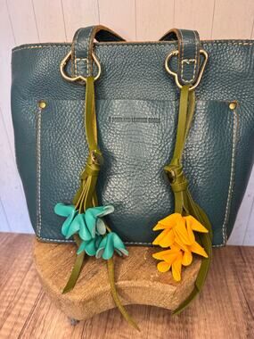 Blue Yellow Flower Bag Charm Bundle Set Flower Fuchsia Plumeria Flower Vegan
